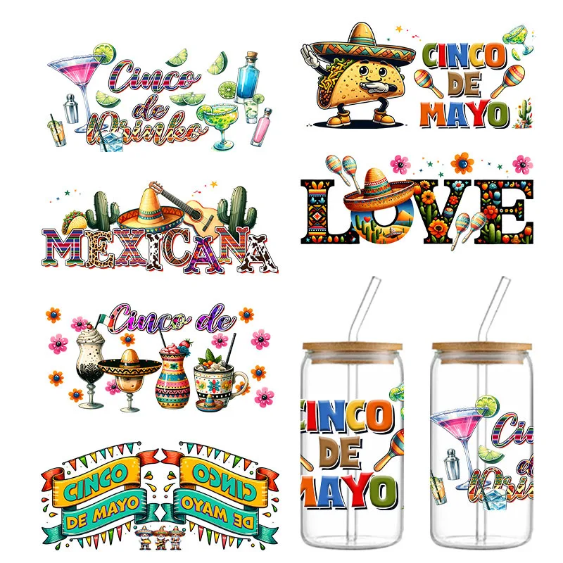 

Cross-border dedicated mugs May 5th Mexico theme cup stickers 16oz crystal label Coke Cup stickers spot wholesale.