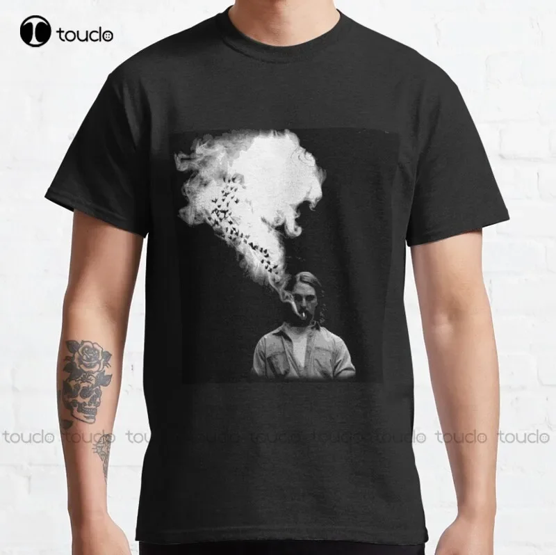 New Rustin Cohle From True Detective Smoking A Cigarette Classic T-Shirt Cotton Tee Shirt shirt printing fashion funny new