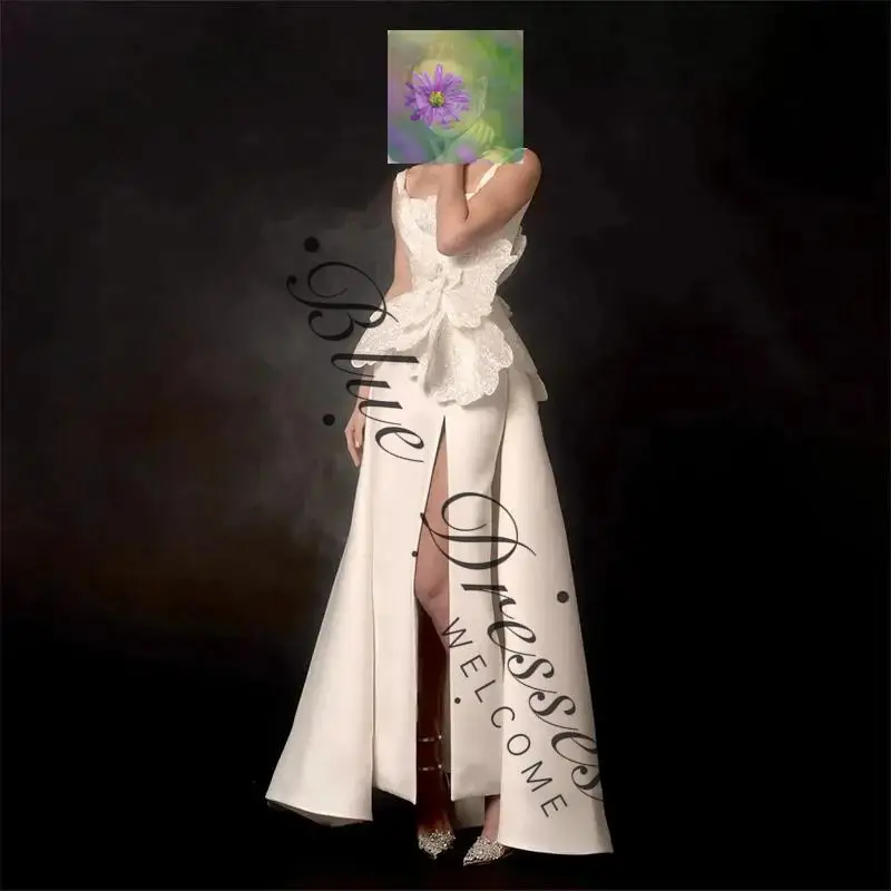 ชุดราตรีคอเหลี่ยมสำหรับผู้หญิง ดีไซน์หรูหรา ทรงเอไลน์ ประดับดอกไม้ สำหรับงานแต่งงาน งานเลี้ยง และงานพิธีการ