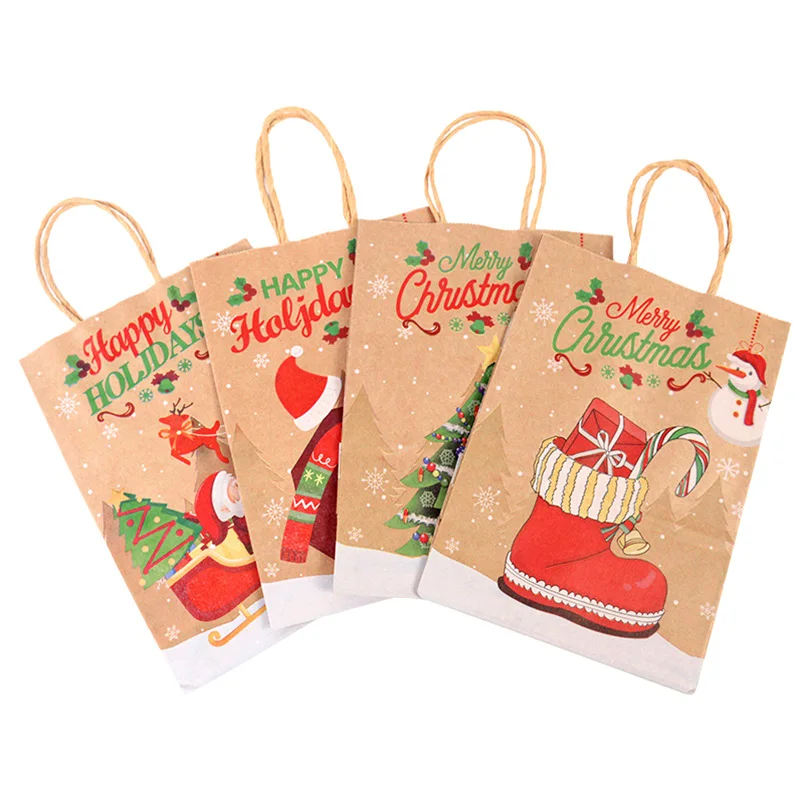 5Pcs Christmas Gifts Bags Santa Xmas Tree Candy Cookie Present Paper Bags For Christmas Holiday Decoration New Year Gift Packing