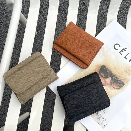 Imagen 2 del producto Cartera de cuero genuino para mujer, monedero plegable Simple pequeño para mujer, monedero multifuncional, ultra nuevo, 2025