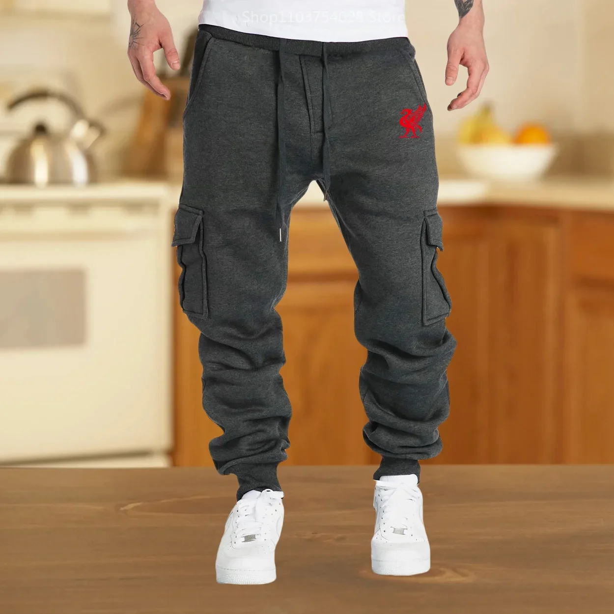 Casual Baggy Cargo Sweatpants for Men Elastic Athletic Joggers Y2K Pants Streetwear Fitness Sportswear Skateboarding Pants