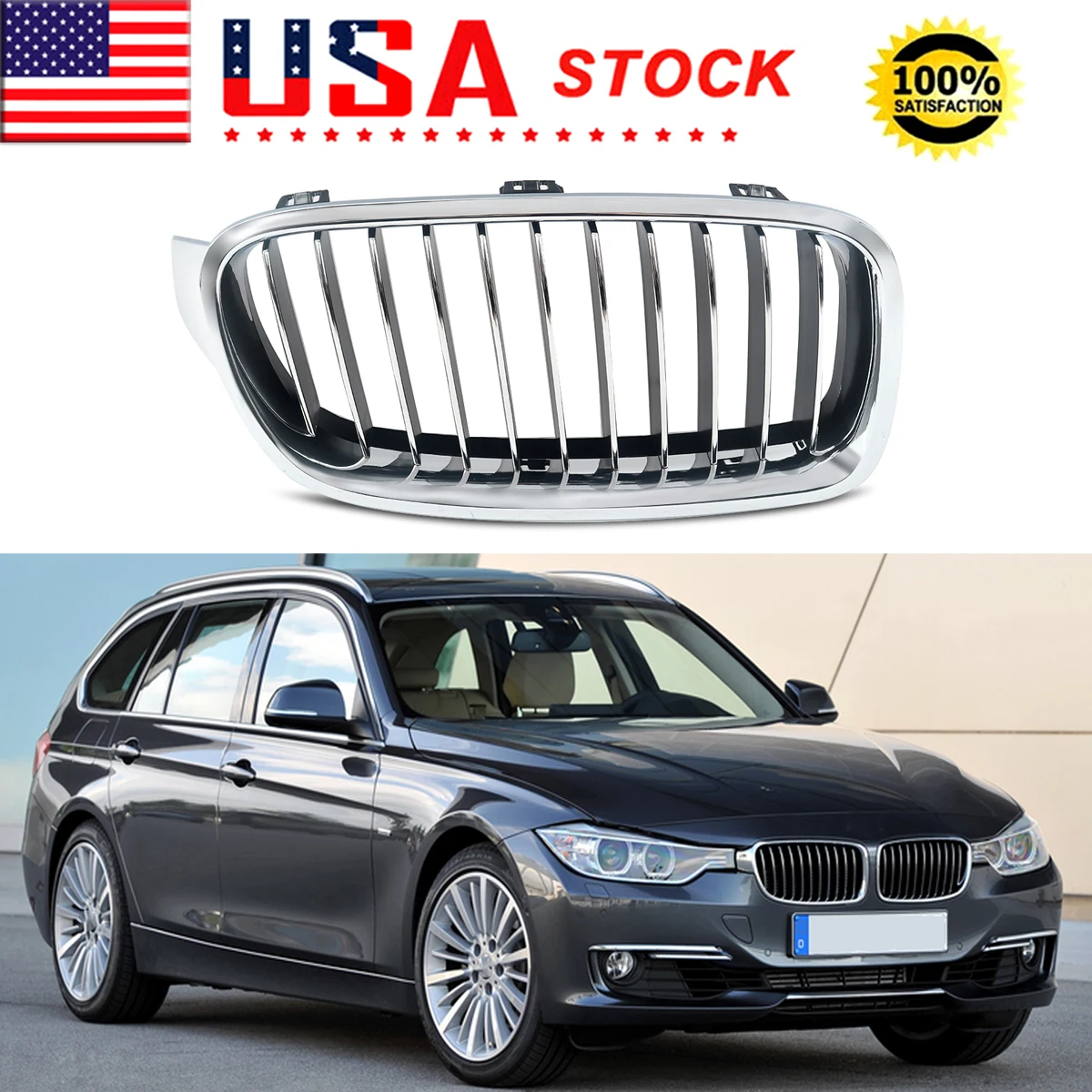 

Right Front Chrome Front Kidney Grille For BMW 3-Series F30 F31 F35 2012-2018 Front Racing Grills Assembly 51137263482 Magickit