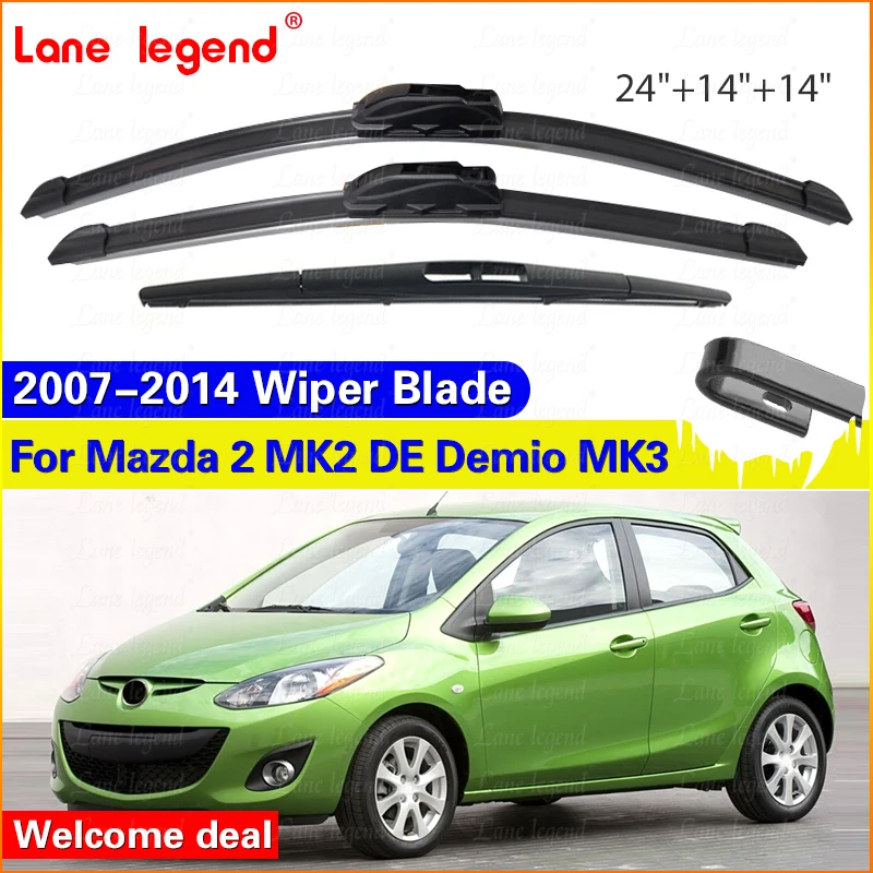 Wiper Blades Set For Mazda 2 MK2 DE 2007 - 2014 Mazda2 Demio MK3 Front Rear Windshield Windscreen Wiper Window 2008 2009 2010