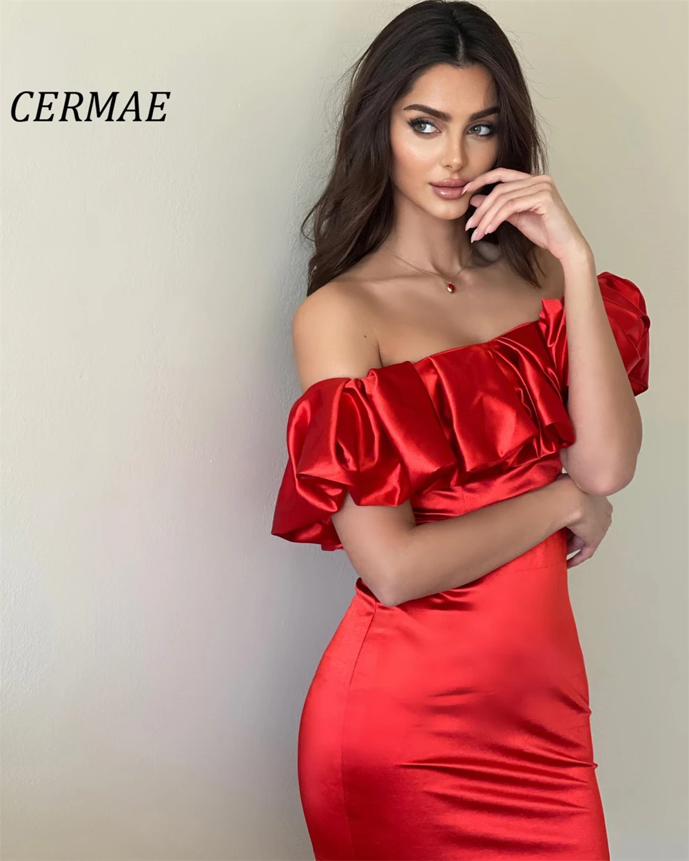 CERMAE-Robe de soirée longue en mousseline de soie pour femme, col bateau, gaine de Rhélégante, robes formelles rouges, 2023