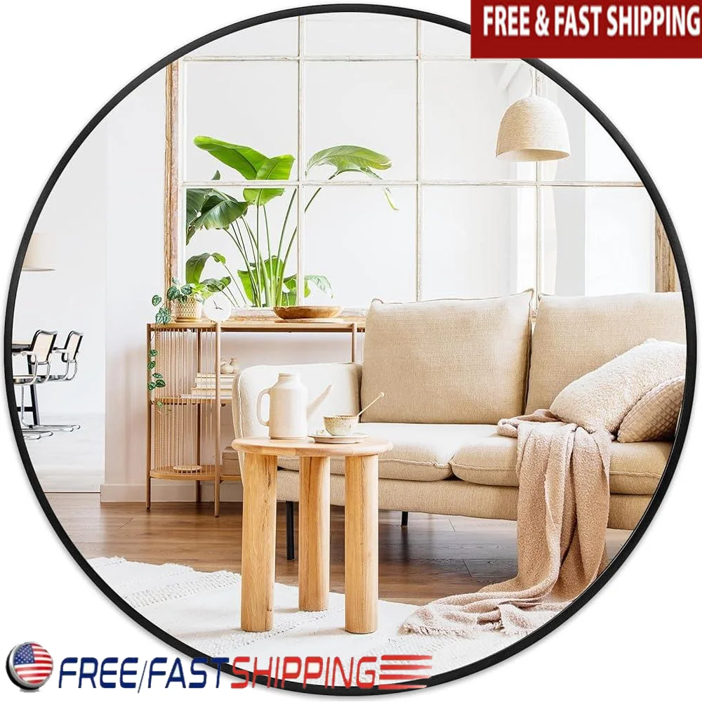 

Large Round Mirror 30 Inch Wall Mirror with Matte Aluminum Frame Bathroom Living Room Entryway Hallway Decorative Round Wall