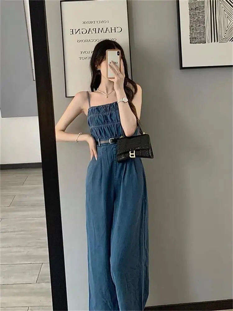 

Young Faionable Spring Denim ter Onesie Women's High Waist Straight Leg Long Pants Sweet And Spicy Sle Suit