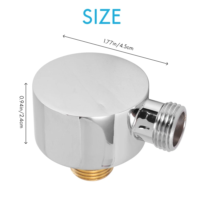 Redonda Latão Chuveiro Mangueira Conector, Wall Abastecimento Cotovelo, Wall Mount, Tomada de Água para Chuveiro, Acessórios Prata, G1, 2"