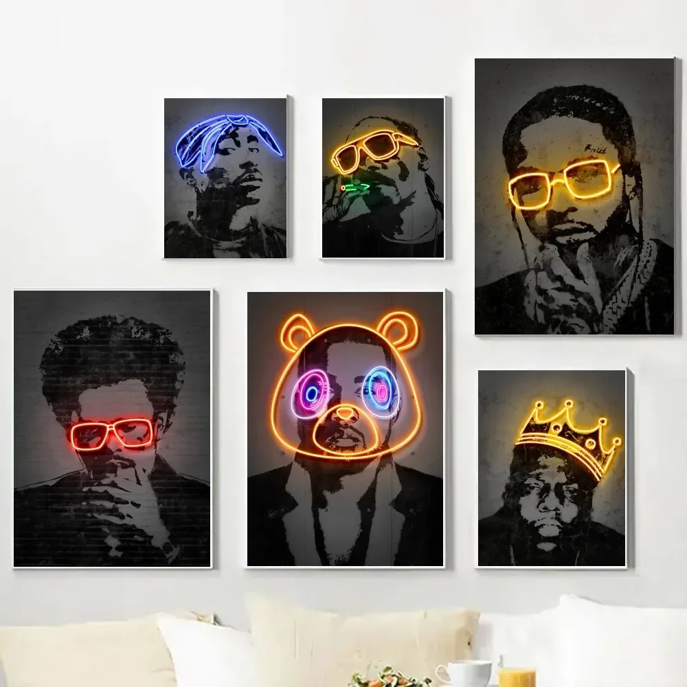 Hip Hop Singers Canvas Painting Abstract Neon Design Rapper Star Poster Home Living Room Bedroom Bar Cafe Art Decor