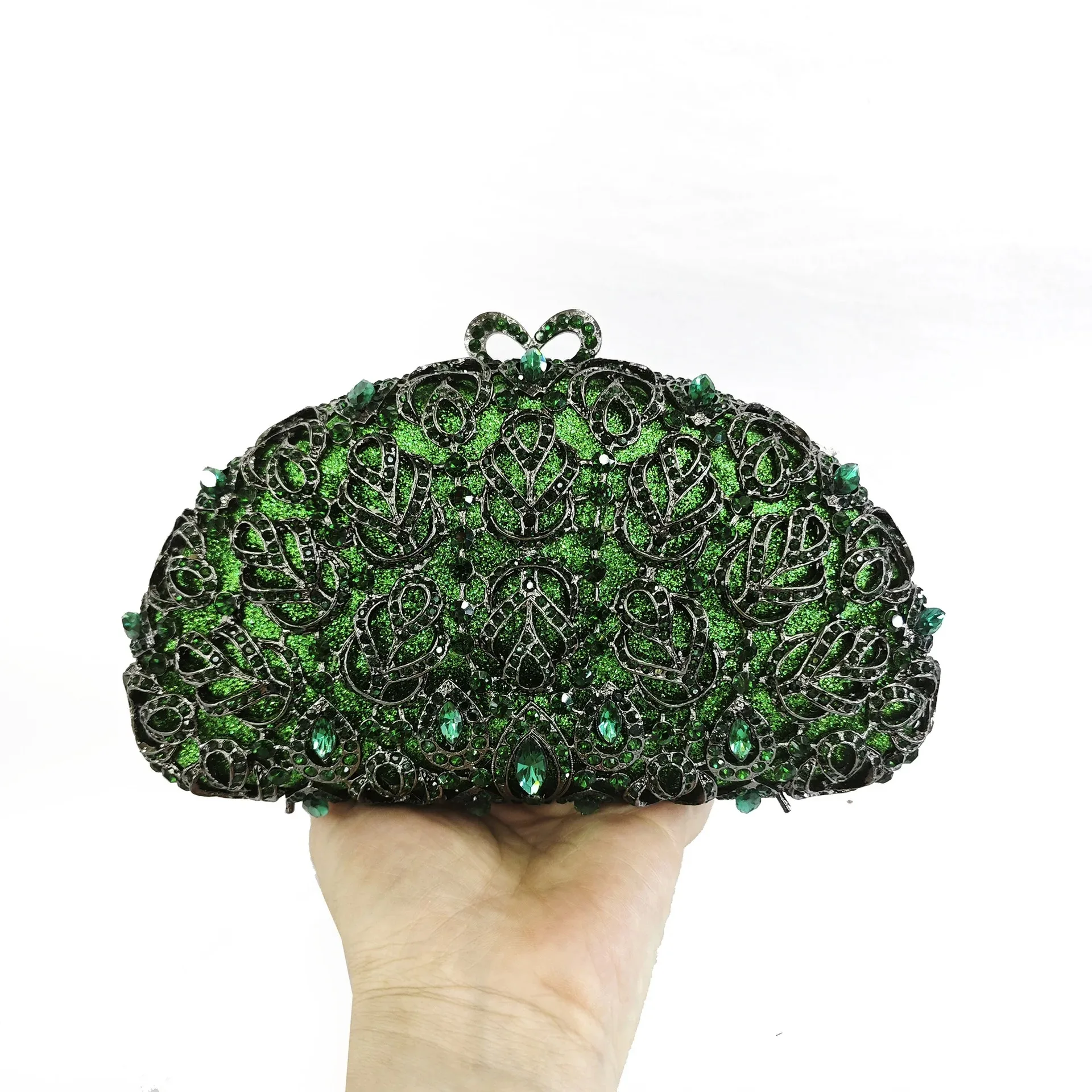 

WHTUOHENG Green Women Crystal Evening Bag Semicircle Metallic Clutches Purses Diamond Clutch Wedding Minaudiere Handbag Bridal