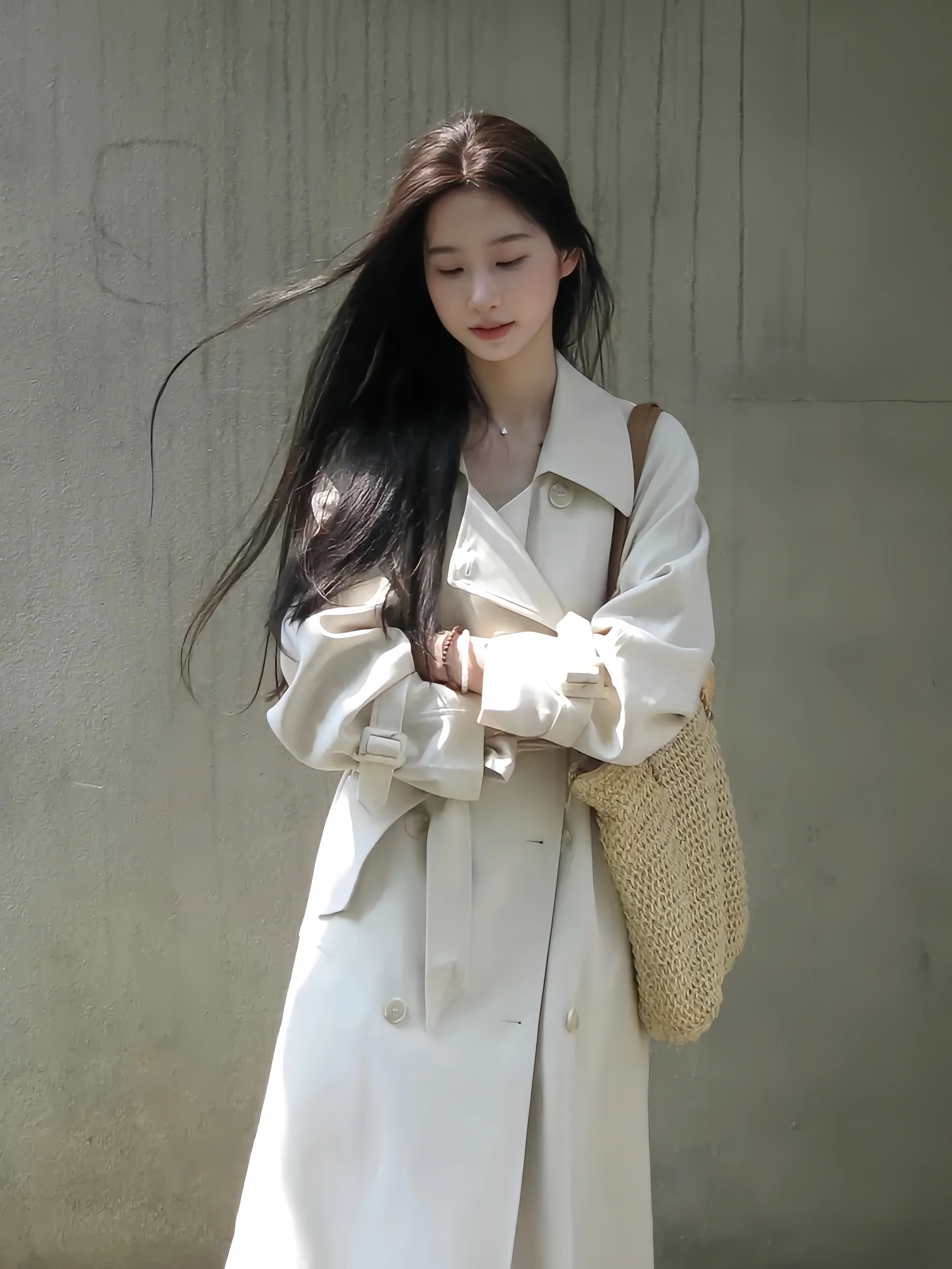 

Trench Coat Ladies White Ivory Black Dbl-Breasted Long-Coat Ironing Newly Released Letters Drying Gray-White Age Reducing