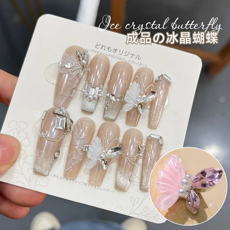 5 piezas para manicura, cristal de hielo de lujo, mariposa, aleación, joyería para uñas, circonita blanca y rosa, dijes, gemas, accesorios, Decpr