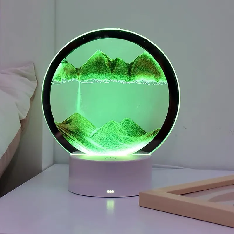 Creative Quicksand Night Light Glass Quicksand Painting Decompression Office Desktop Night Light Gift Hourglass Decorative Paint