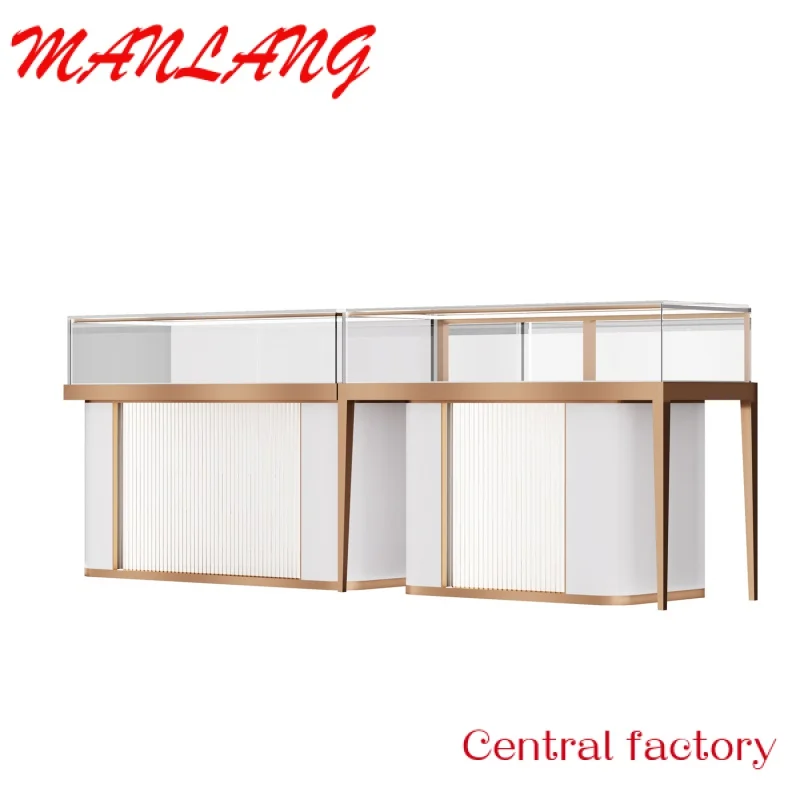 Custom  Custom logo and material stainless steel Wood paint 1 MOQ jewelry luxury kiosk for sale jewelry showcase display cabinet