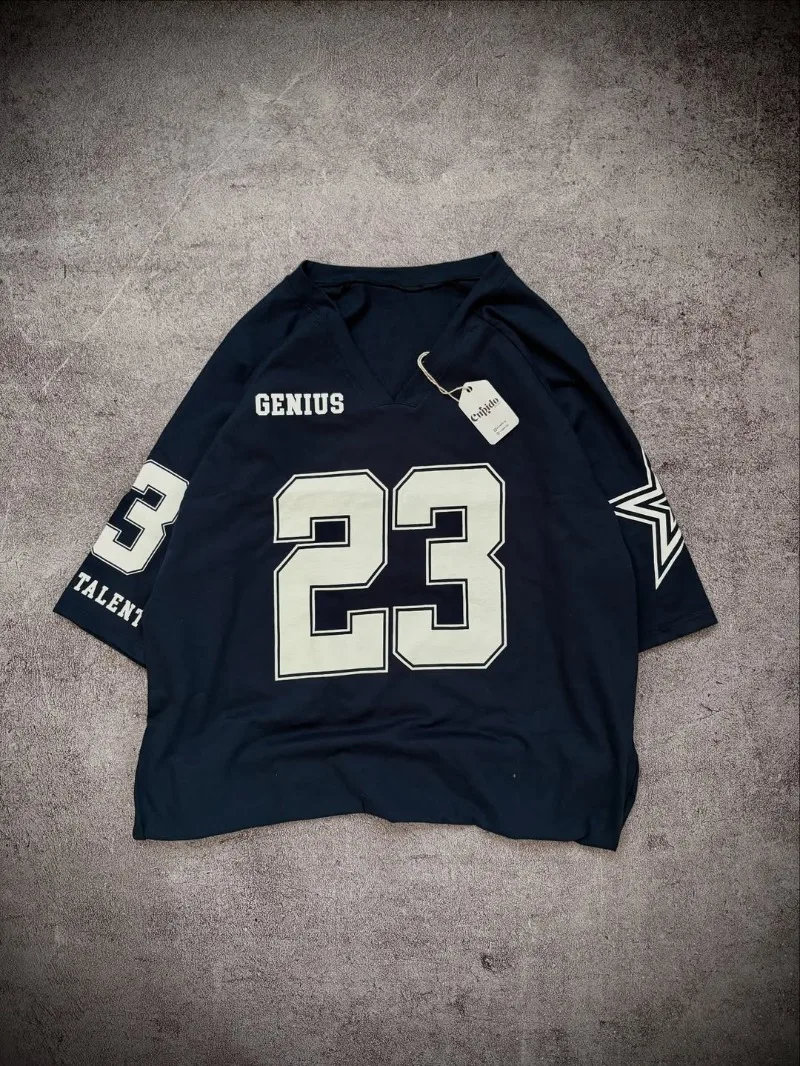 

American fashion letter pattern oversized T-shirt men's Y2K street hip-hop Harajuku retro pullover short sleeved top