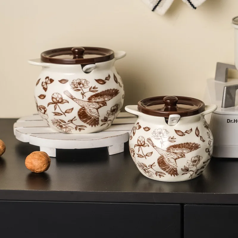 

Pig Oil Tank with Spoon Antique Style High Aesthetic Value Ceramic Sauce Seasoning Tank Household Large Capacity