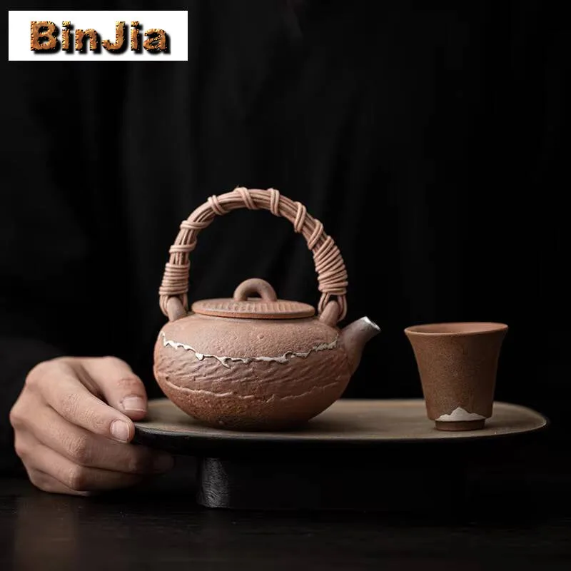 

210 мл ручной работы из старого камня, грязевой чайник с высокой ручкой, ретро грубая керамика, горшок, домашний чайник для замачивания чая, украшение для церемонии