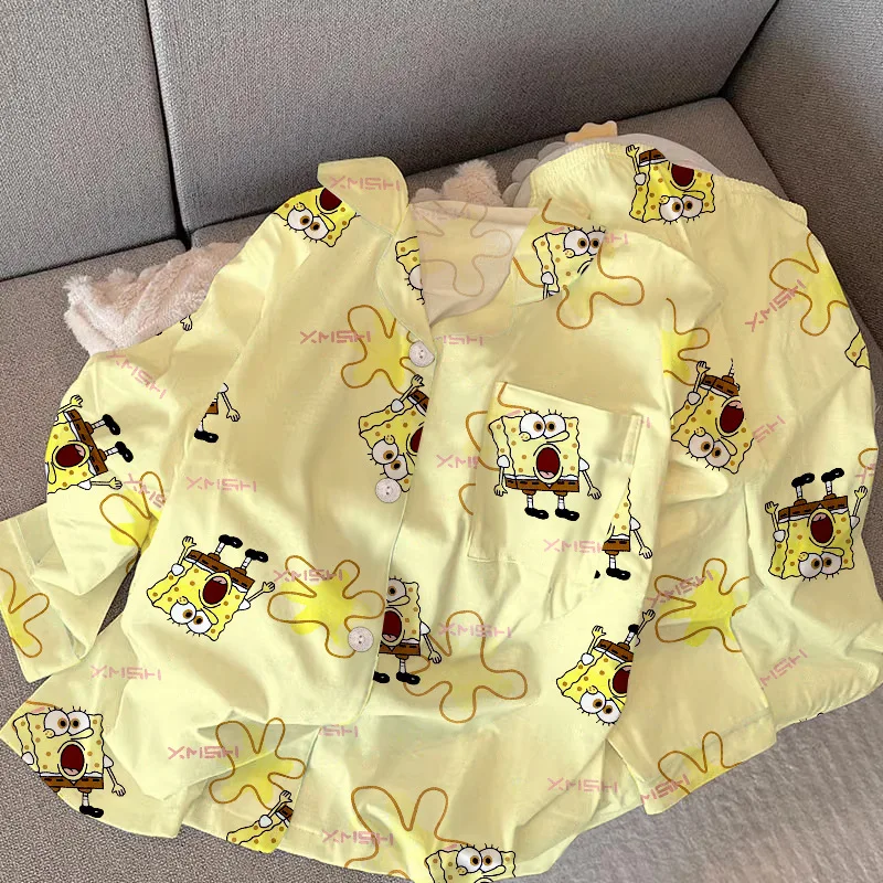 Nouveau Kawaii Bob l'éponge pyjama ensembles filles mignon Anime à manches longues pantalons longs pyjamas dessin animé décontracté Homewear ensembles cadeaux