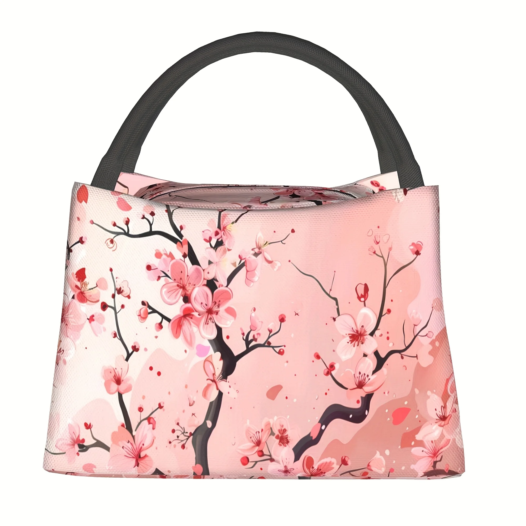 Peach Blossom Print Insulated Lunch Bag Portable Reusable for Picnic Office School Hiking