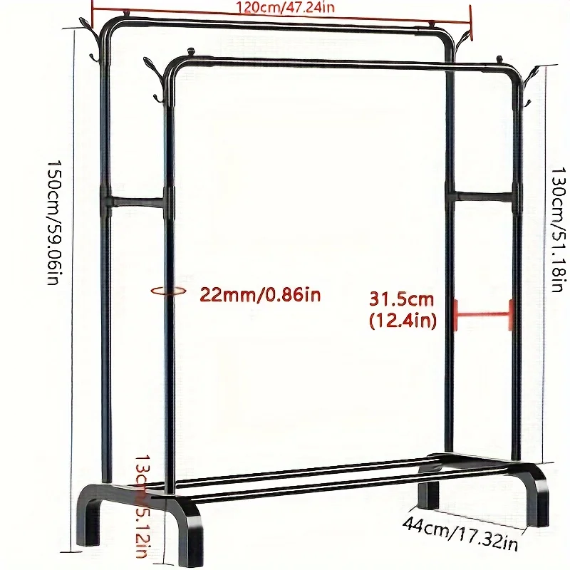 1Double-Rod Clothes Hanger，Large Capacity，Vertical，Household Coat Rack.