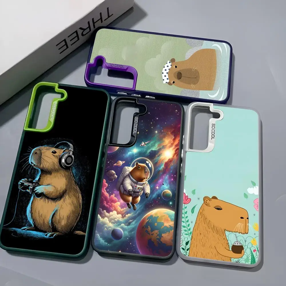 Cute Capybara Phone Case For Samsung Galaxy S24 S23 S22 S21 S20 Note20 Ultra Plus Fe colored silver Cover