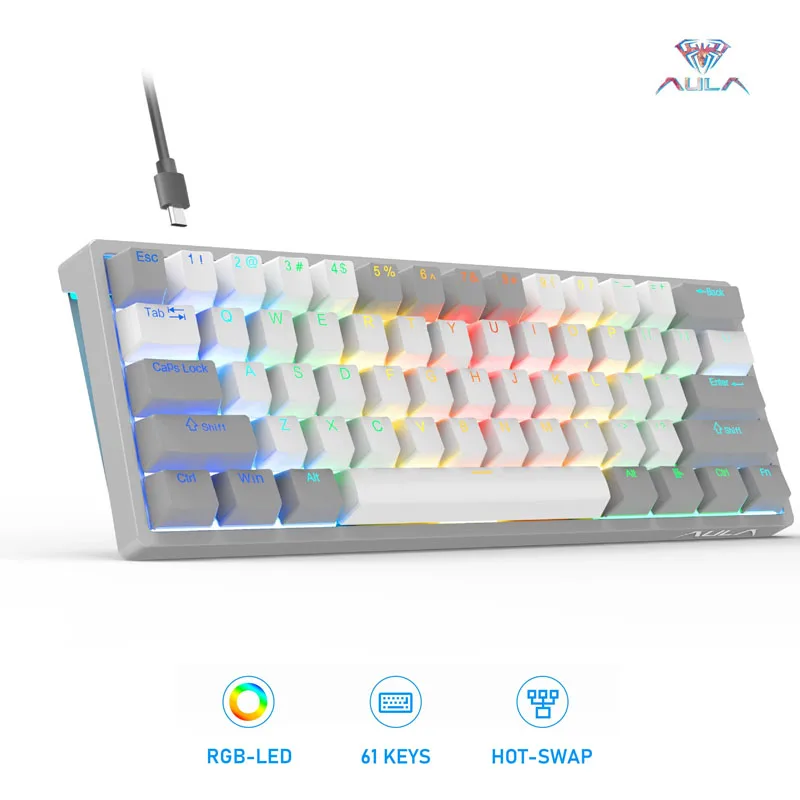 AULA RGB 60 Percent Wired Gaming Mechanical Keyboard Mini Compact USB Hot-Swappable Keyboards with Brown Switches for PC Laptop