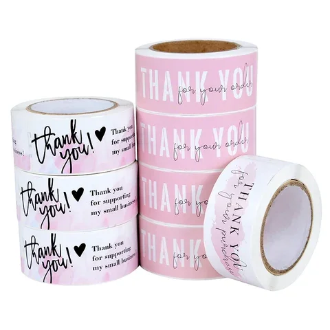 

120PCS Roll of Handmade Thank You Stickers for Your Order 2.5x7.5cm Small Business Gift Labels Envelope Stationery Seal Sticker