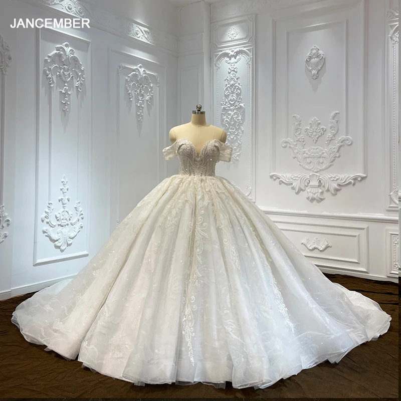 

Jancember Exquisite Flash Sale Wedding Gown For Bride 2024 Organza With Embroidery Short Sleeves Lace Up Robe De Mariée LSCJ09