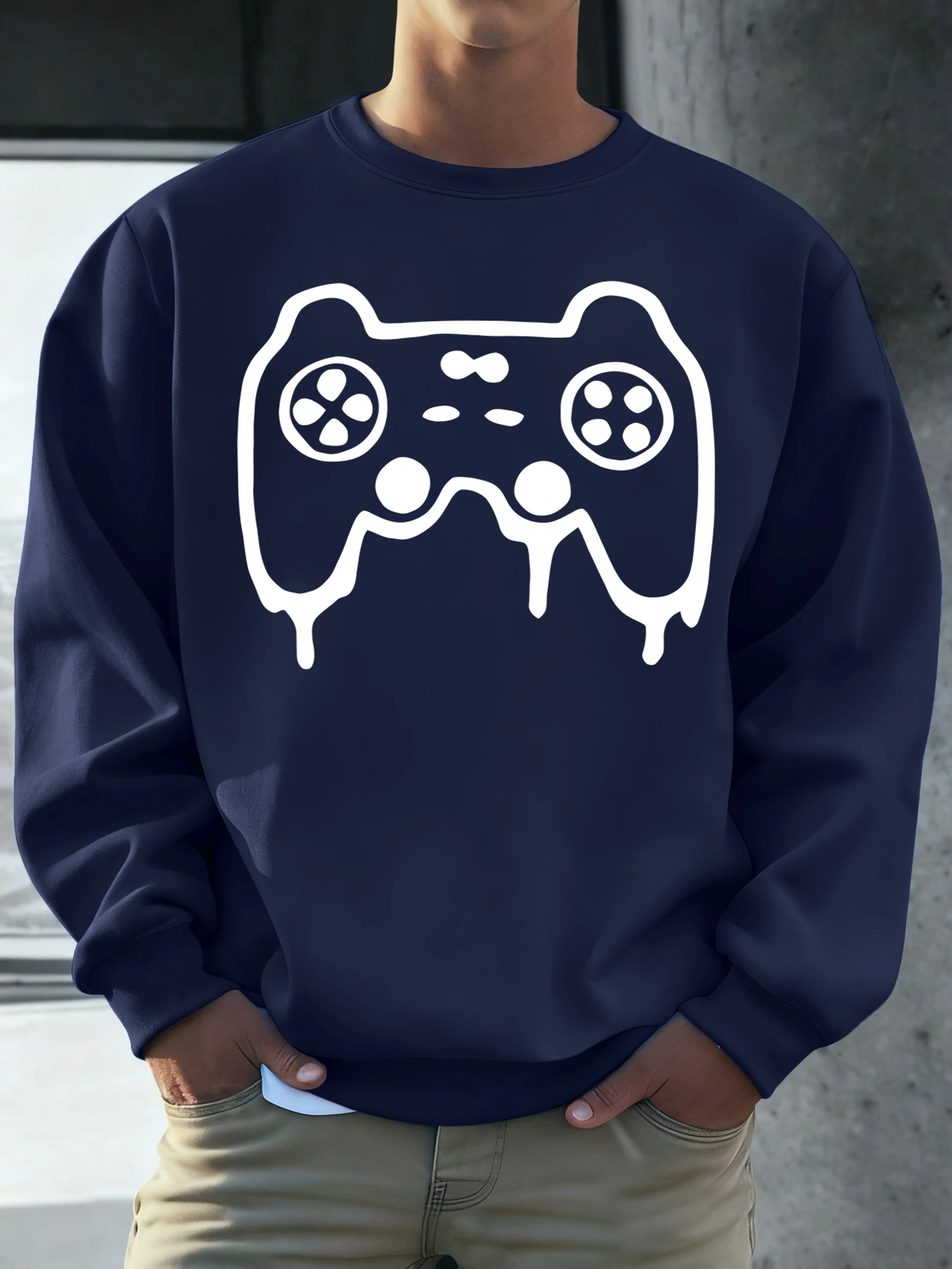 

Игровая консоль с дистанционным управлением, базовая мужская универсальная винтажная толстовка с длинными рукавами, теплая модная уличная одежда, повседневный пуловер