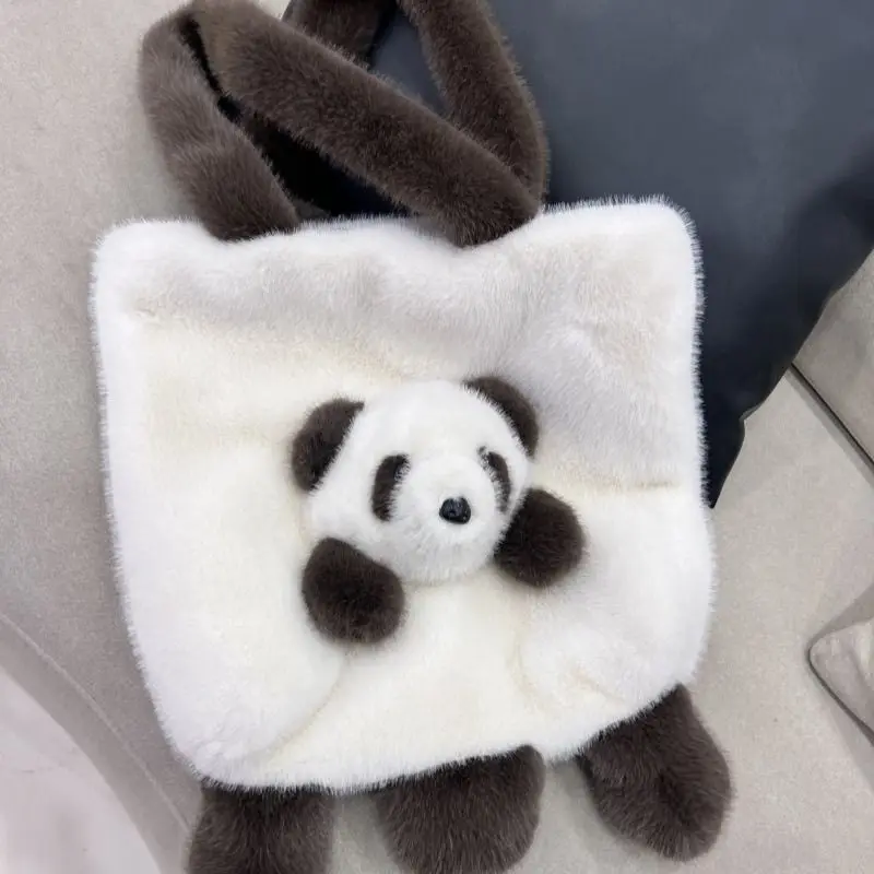

Winter New Arrivals Cute Cartoon Panda Tote Bag Women Plush Large Capacity Shoulder Bags Ladies Unique Versatile Casual Handbag