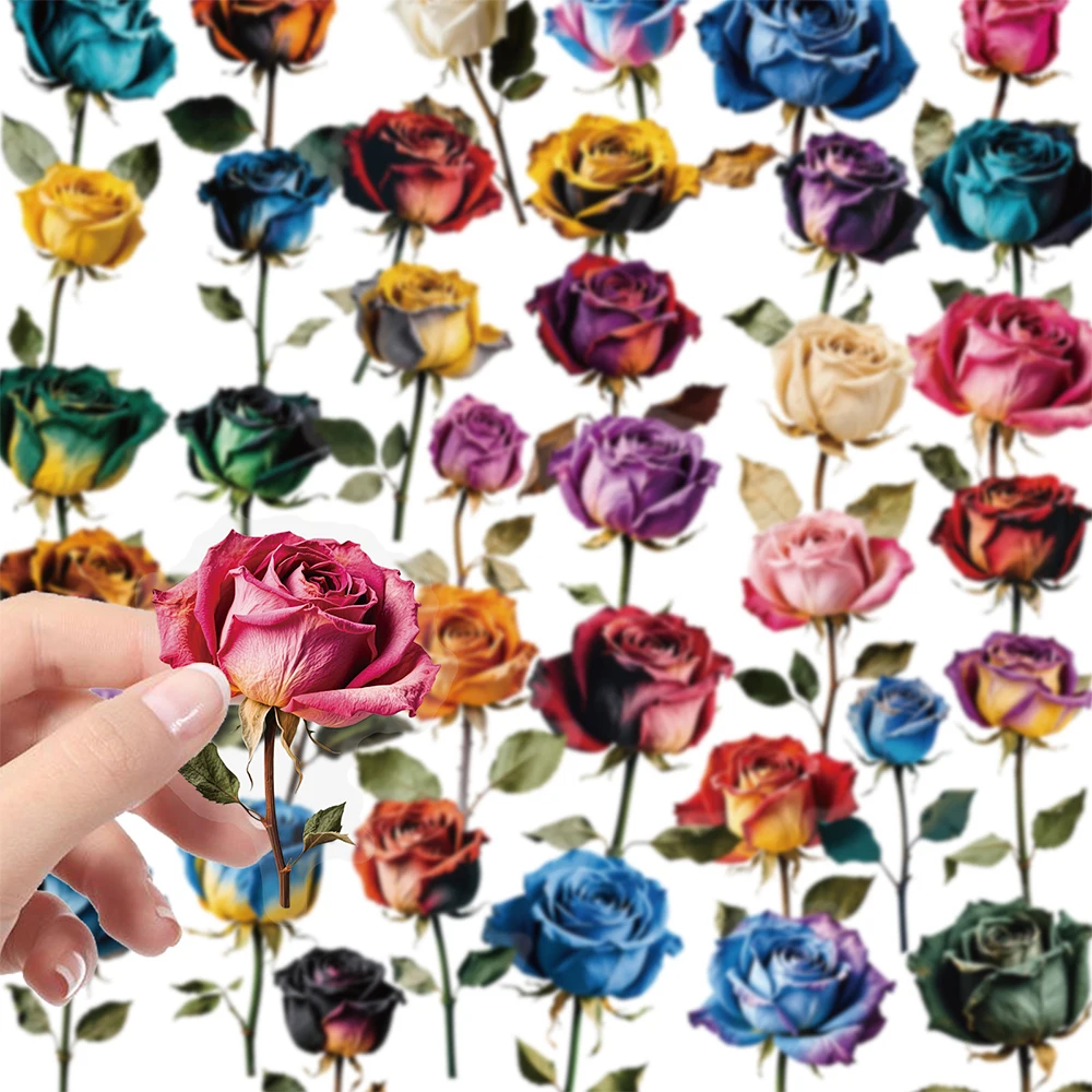 

10/30/56pcs Vintage Dried Rose Flower Art Aesthetic Stickers Cute Transparent PET Decals DIY Luggage Motorcycle Cartoon Sticker