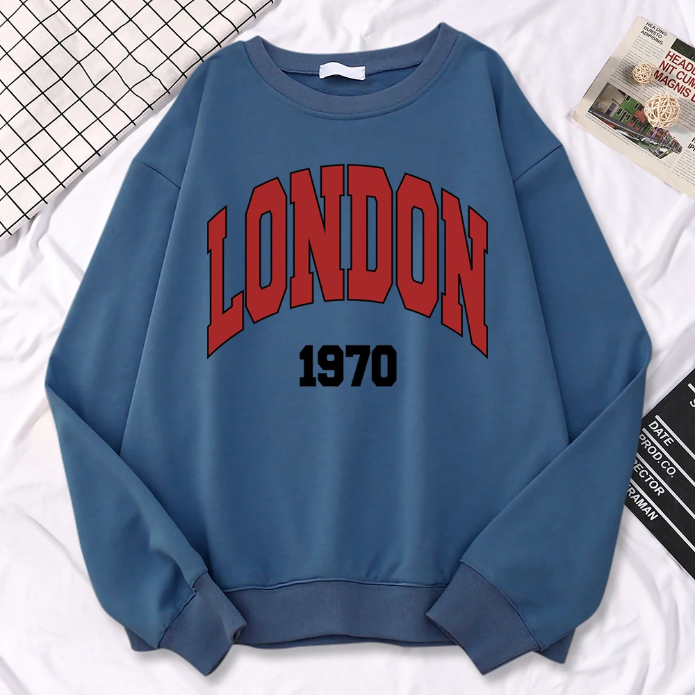 Winter Harajuku Women\'S Pullover London 1970 Letter Printing Hoodies Comfortable All-Math Sweatshirt Crewneck Loose Female Tops