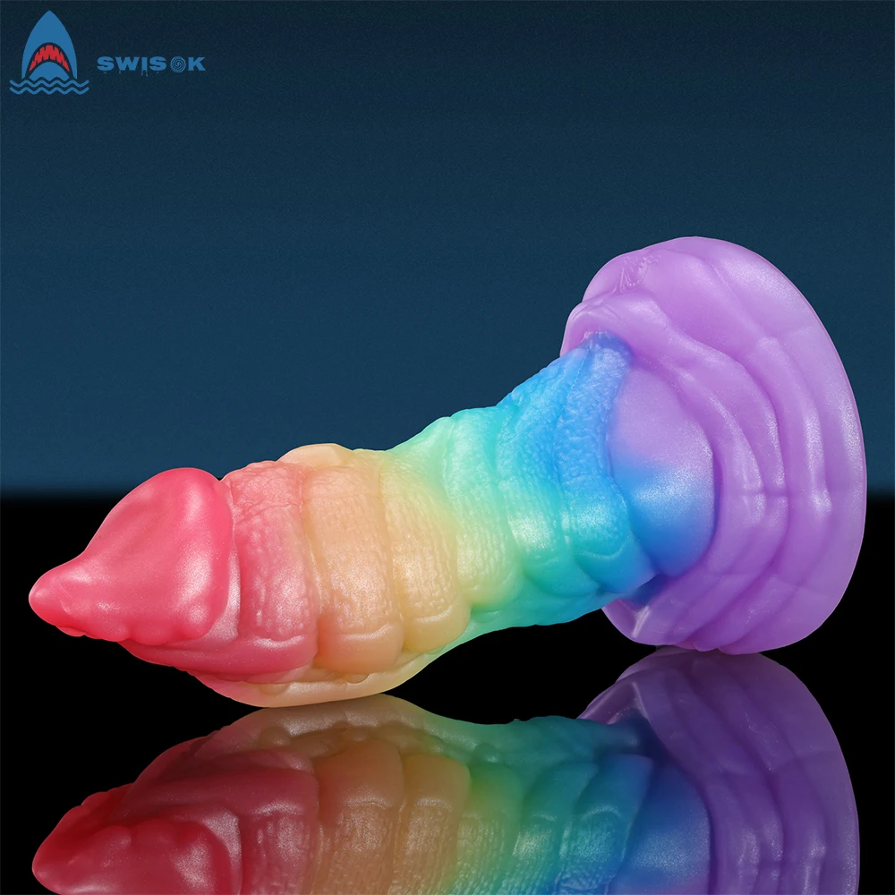 

SWISOK Adult Sex Toy Fantasy Dildo With Suction Cup Anal Plug Toys Rainbow Color Butt Plug Prostate Massage Vagina Masturbation