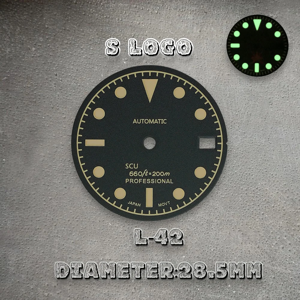 S Logo 28.5mm High Quality Retro SUB Dial For NH35/NH36 Movement For 3/3.8/4.2 o'clock Crown Green Luminous Watches Accessories