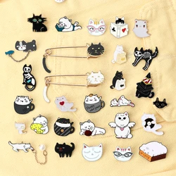 More Styles Black White Color Cat Enamel Pins Cute Kitty Brooch Collection Women Men Coat Lapel Pin Badge Jewelry Gift Wholesale