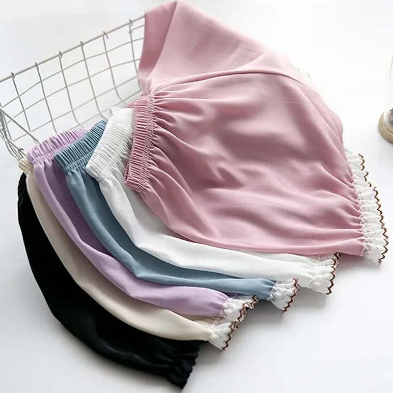 Satin Knickers Women Girl Kawaii Panties Lolita Shorts Sweet Lace Vintage Victorian Bloomers Soft Stretchy Safety Short Pants