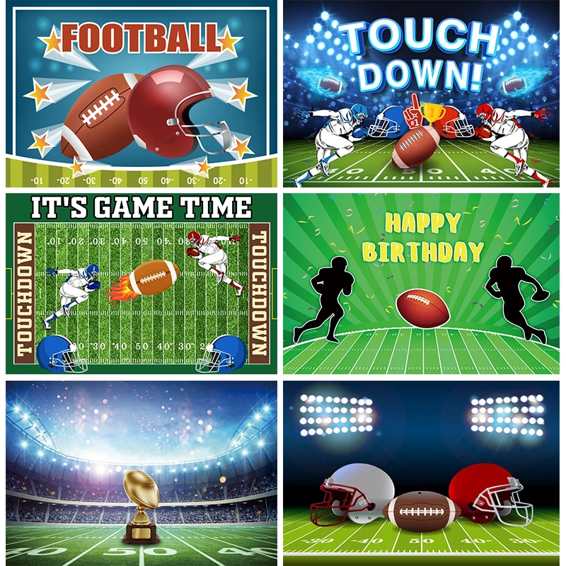 

Football Theme Birthday Backdrop Touch Down Rugby Party Decorations Banner Sports Field Stadium Wall Background for Photography