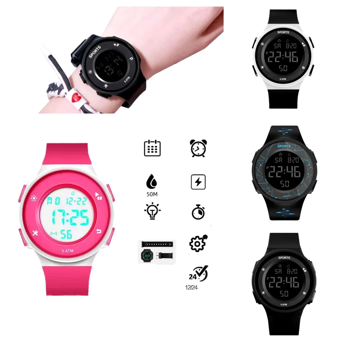 Men's Trendy Simple Wristwatch Outdoor watches Alarm Clock Multifunctional Waterproof Luminous Electronic Sports  Watch