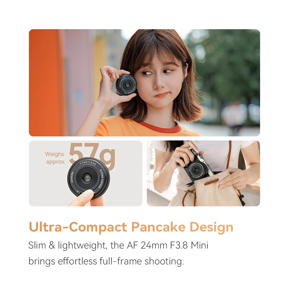 TTArtisan AF 24mm F3.8 mini FE Full Frame Pancake Auto Focus Prime Lens Portab lefor Sony E Mount FX3 ZVE-10 A6700 A6400 Camera