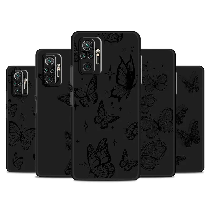 Phone Case Back for Xiaomi Redmi Note 12 5G 12C 10 11 Pro 7 13ProPlus 8 13C 11S TPU 12S Soft Cover Beautiful Butterfly B-black