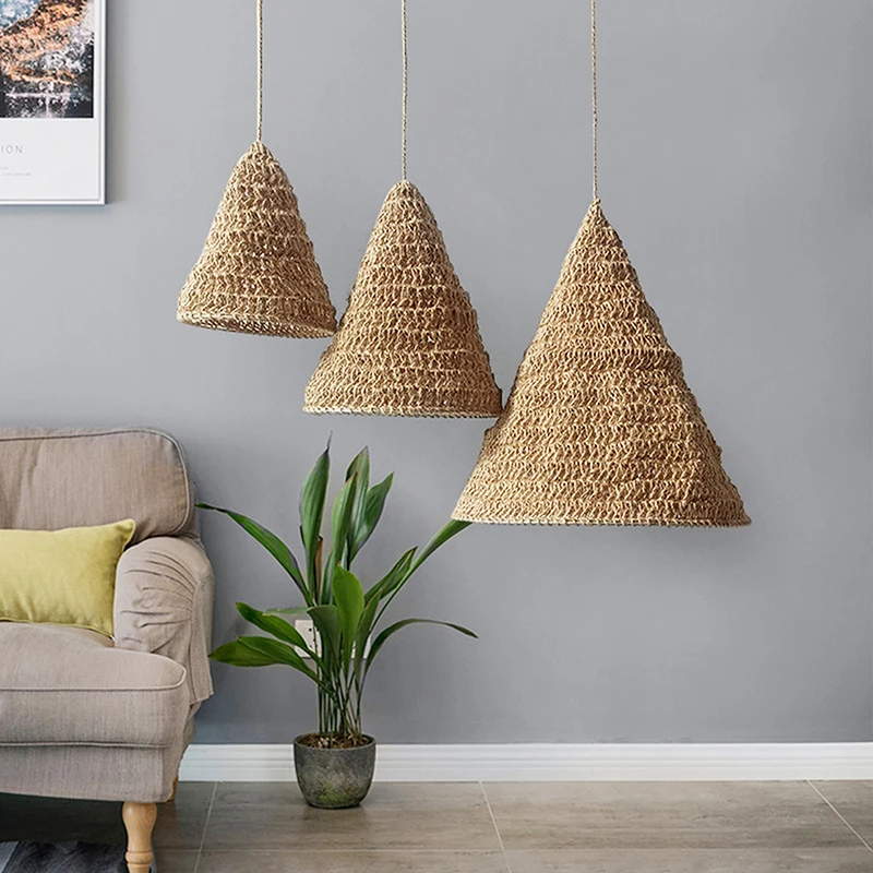 1PC Handmade Weave Jute Rope Lampshade Bohemian Style Hanging Lamp Shade For Home Restaurant Pendant Light Cover Decorations