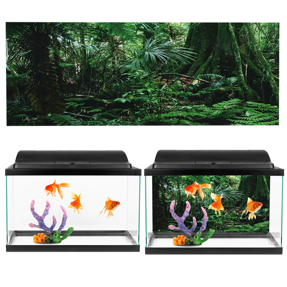 PVC Reptile Box Rainforest Background Poster Fish Tank Wall Picture Painting Decoration Self Adhesive Sticker(76*46cm )