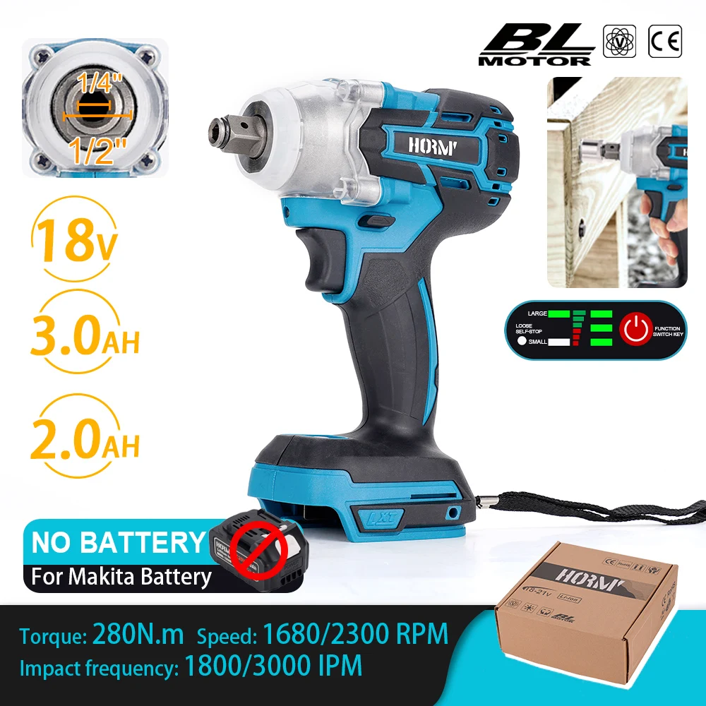 

280N.m Brushless Electric Impact Wrench 1/4 1/2 Cordless Electric Hand Drill Impact Driver Power Tool For Makita 18V Battery