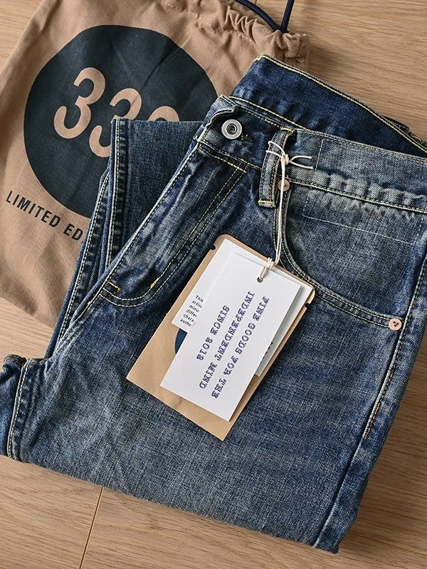 

Heavy Du Men's Straight Leg Jeans Red Ear Waed Denim Casual Wear Resistant Micro Stretch mid Low Waist Classic Sle