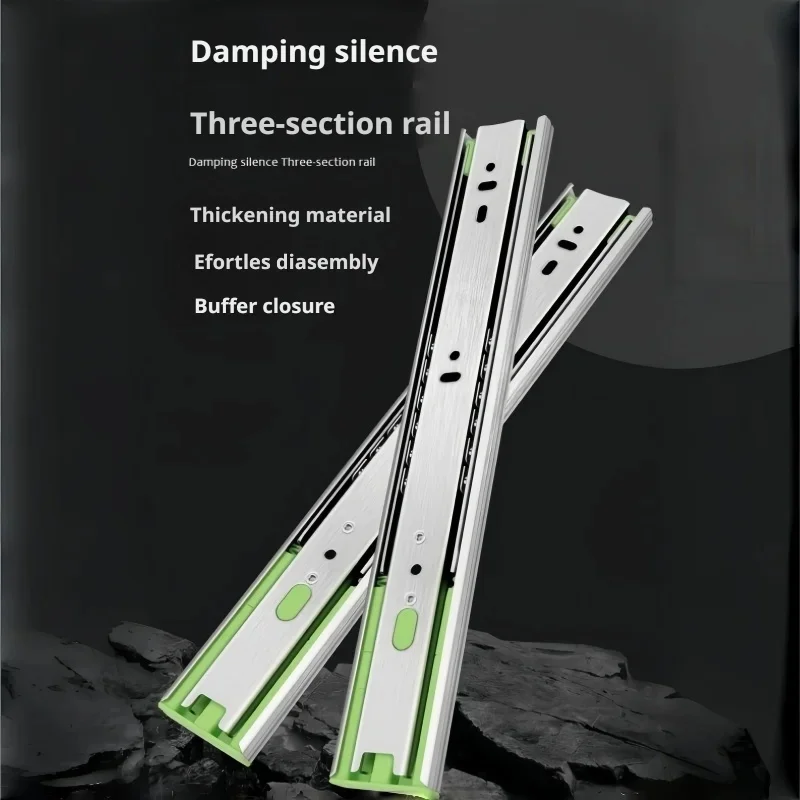 Heavy Duty 3-Section Stainless Steel Undermount Drawer Slides, Silent Damping for Kitchen Cabinet Hardware