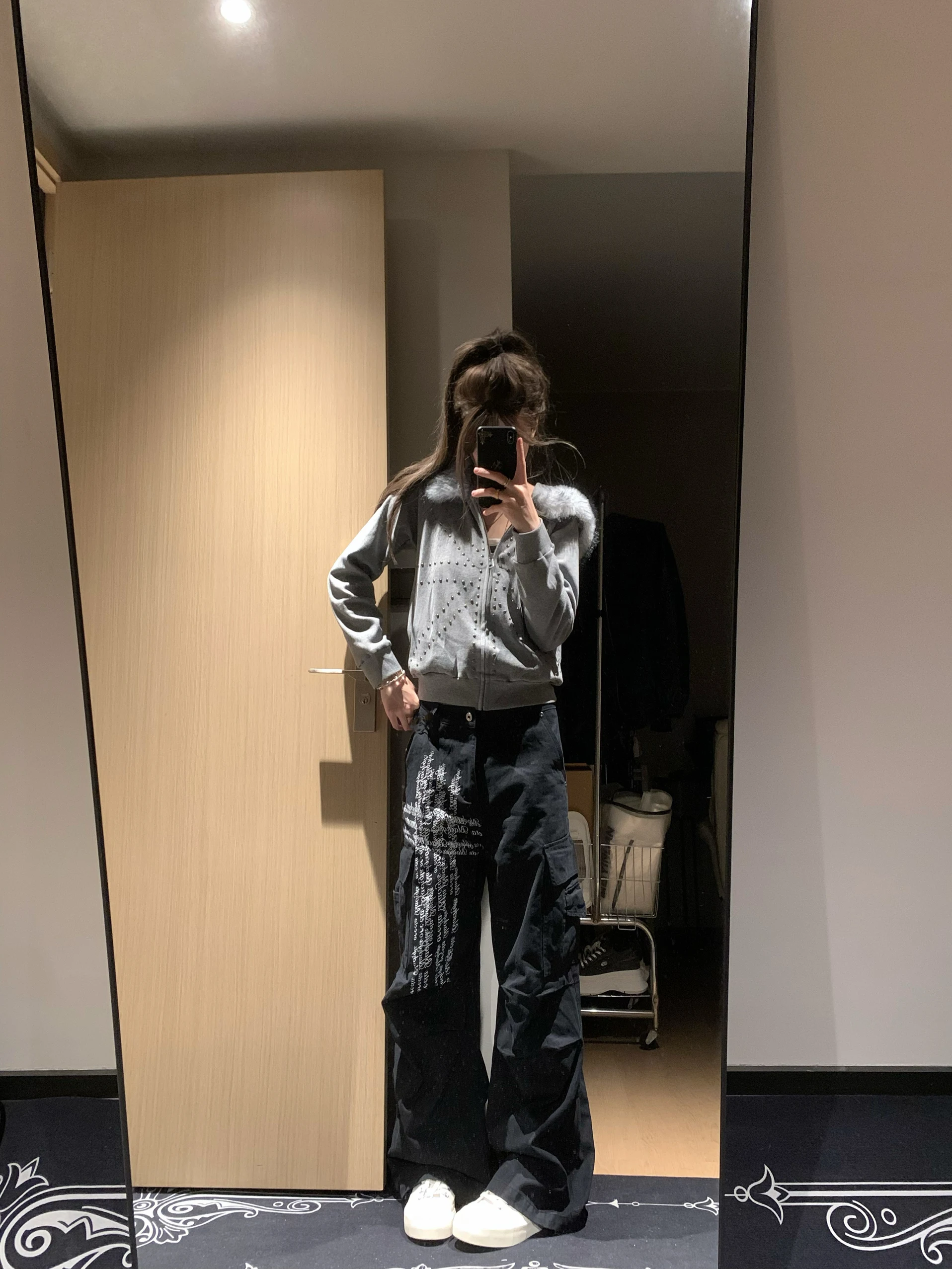 Retro American High Street Wide Leg Loose Casual Pants Men Women Trendy Cross Letter Print Multi Pocket Straight Leg Trousers