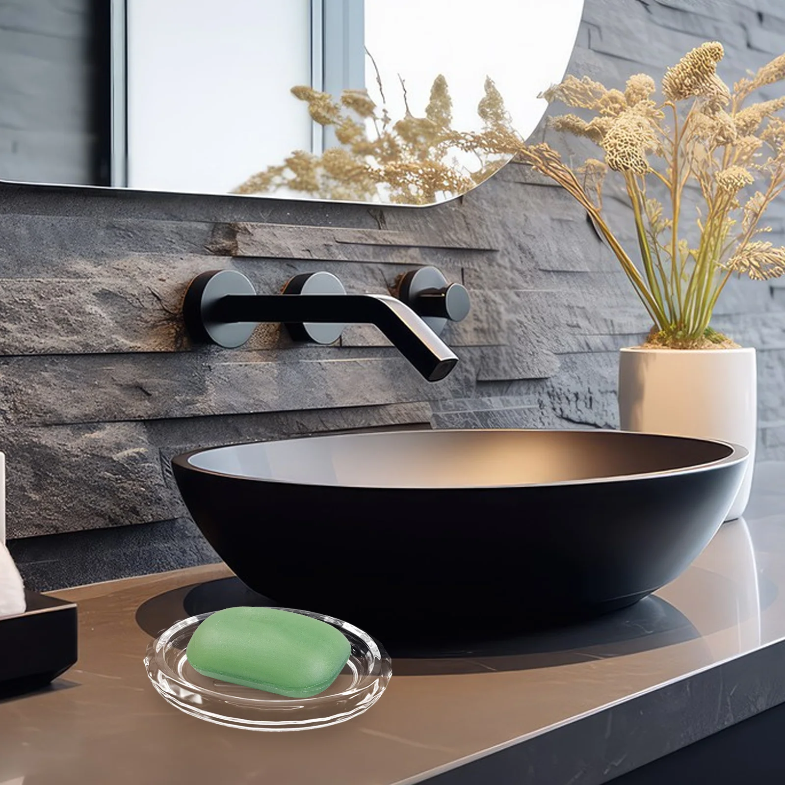 

2Pcs Transparent Glass Soap Dish Oval Bar Soap Holder Bathroom Shower Kitchen Sink Stylish Clear Tray Bathroom Stand