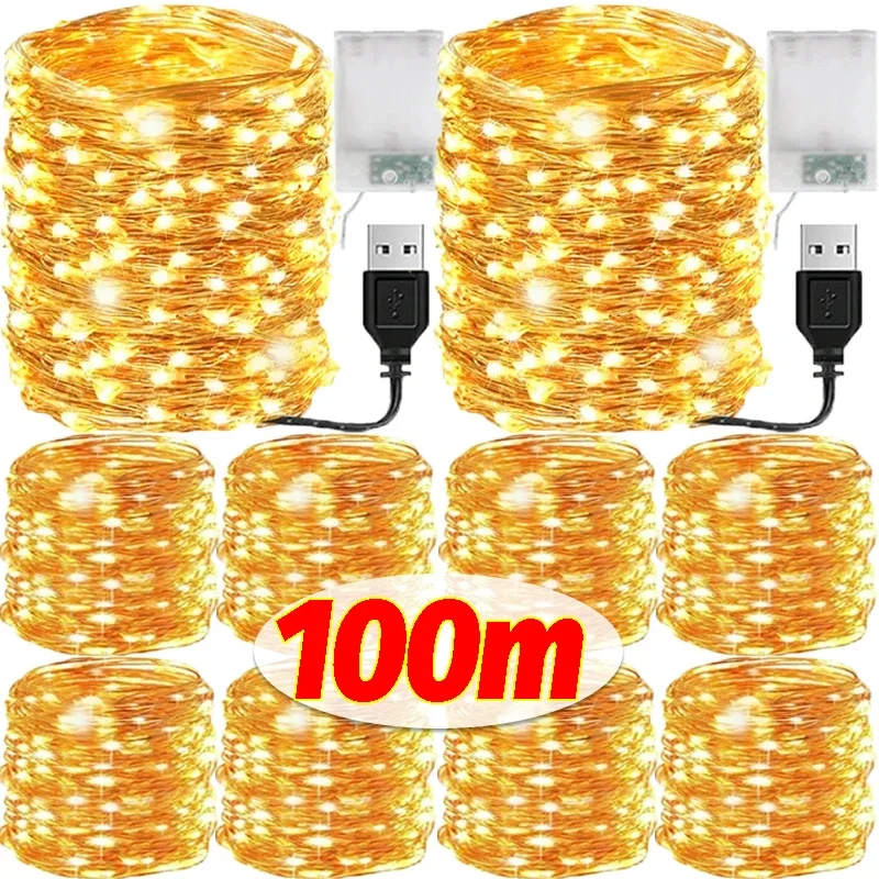 100/2M LED String Light USB/Battery Operated Garland Fairy Lighting Strings Copper Wire Christmas Wedding Party Decoration Lamps