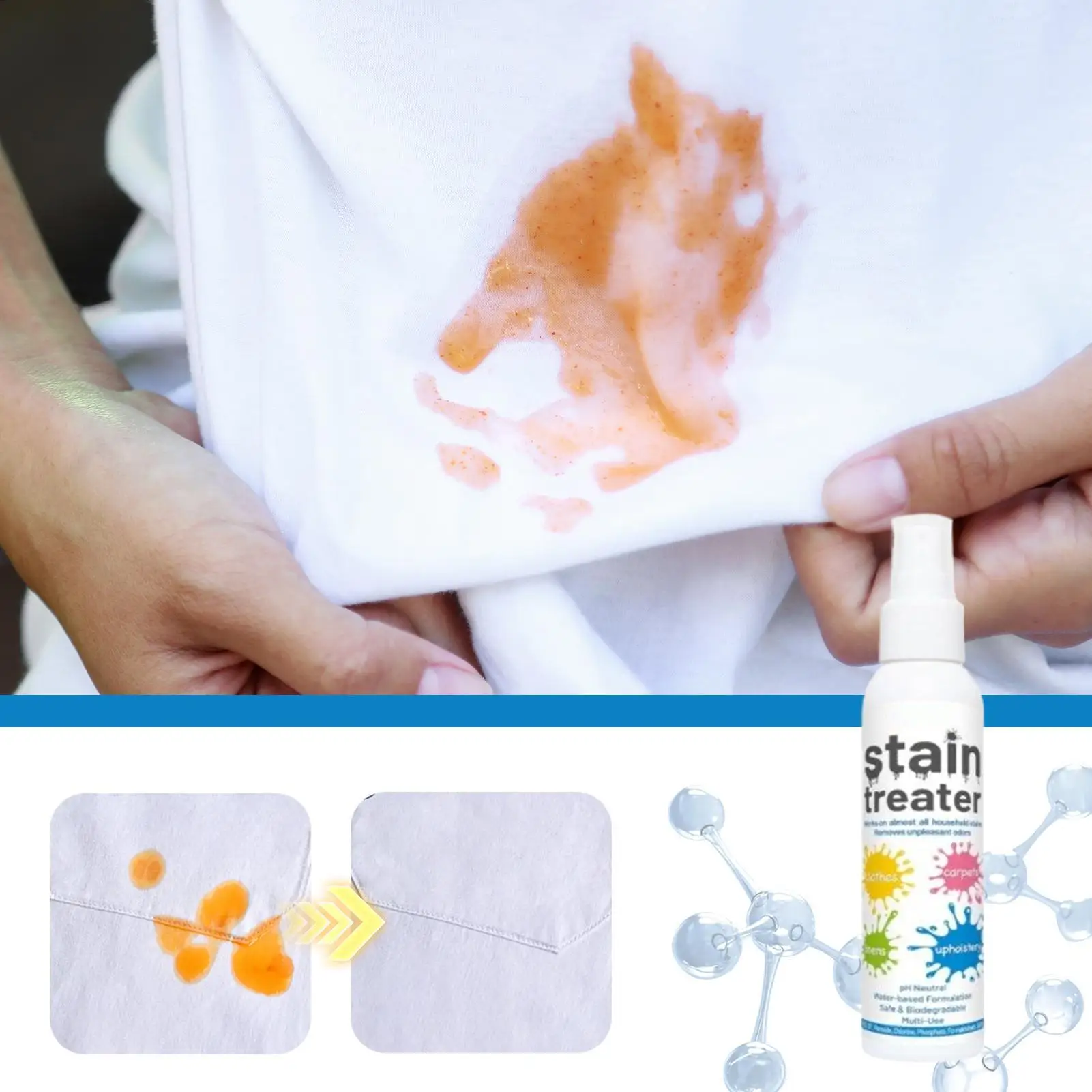 120 ml Fleckenspray, Wäsche-Fleckenentferner-Spray für die Teppichreinigung, Stoff, hartnäckiges Fett, Ölreiniger, gelbe Entfernung, Bleichmittel