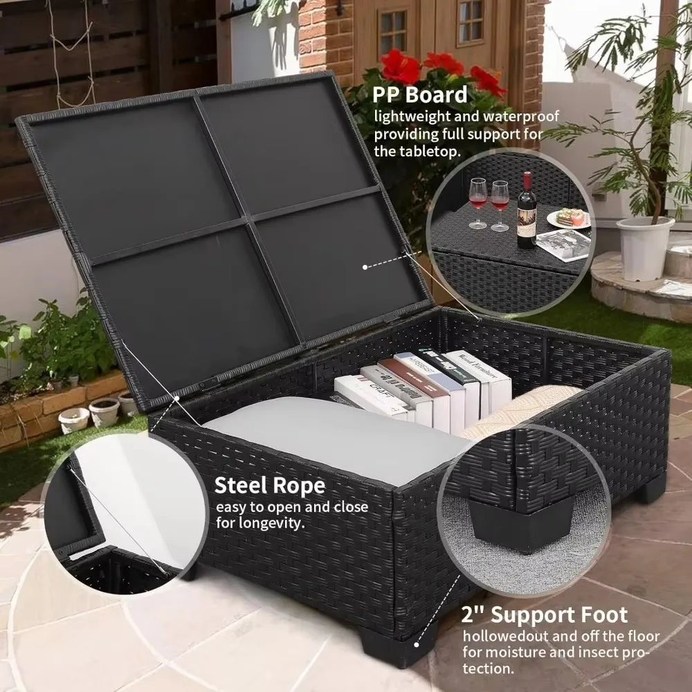 3-piece wicker patio furniture, outdoor patio sofa, outdoor coffee table with storage, anti-slip cushions, waterproof cover